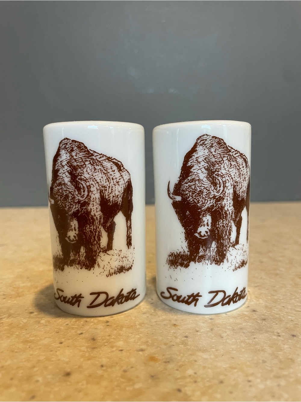 THE CERAMIC SHOP Vintage Souvenir South Dakota Buffalo Salt & Pepper Shakers